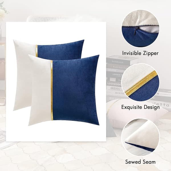 2-pack Dekorativa Sammetskuddfodral Patchwork med Guldläder Kvadrat Mjuk Solid Kuddfodral Soffa Kuddar Kuddfodral för Säng Soffa Li