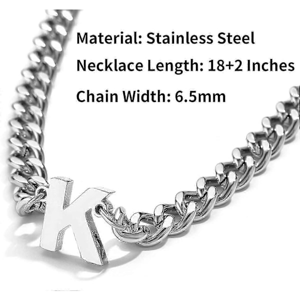 Initial A-z Kubansk Länk Halsband För Pojkar Män Kvinnor Bokstav Hänge Rostfritt Stål 6.5mm 18+2 Tum Smyckesgåva-Bra（Silver，U）