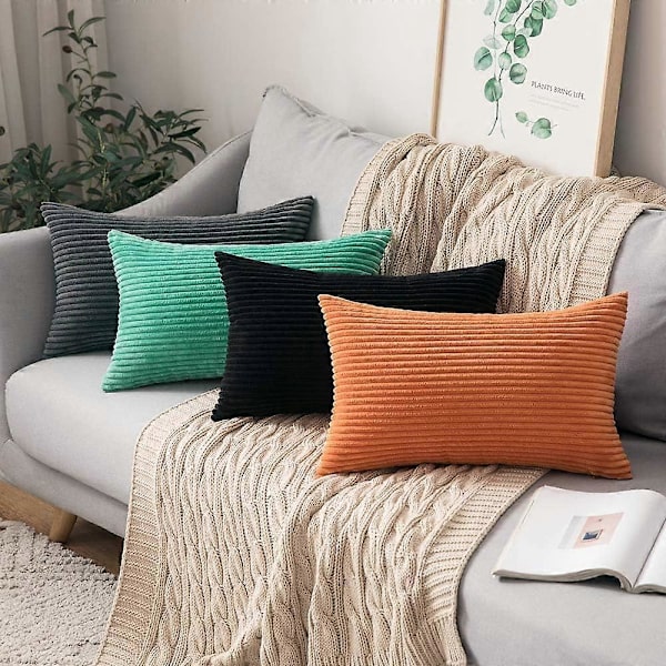 2-pack Corduroy Kuddfodral 12 x 20 tum Ländryggskudde Kuddfodral Grå Kuddfodral för Soffa Sovrum Soffan