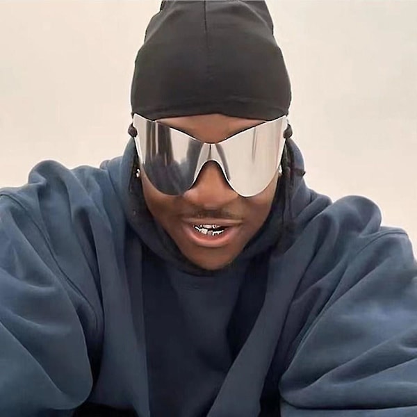 Oversized Punk Rimless Solbriller Kvinder Mænd Y2k Sports Solbriller Til Damer 2022 Fashion Goggle Shades Briller（Sølv）