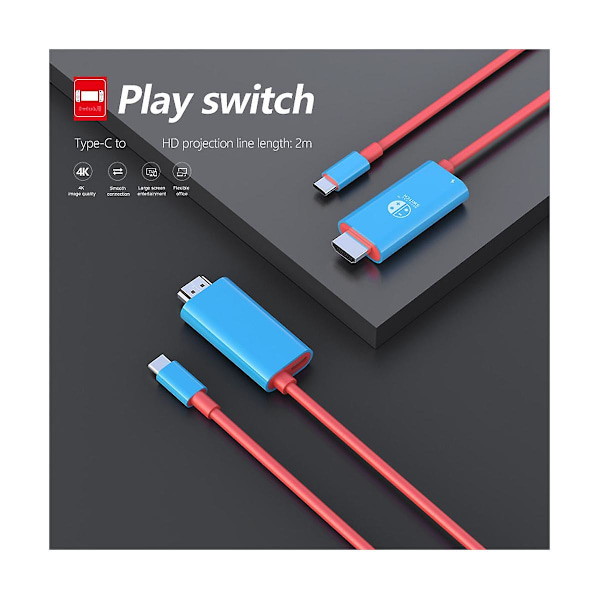 För Switch Adapter Kabel Typ C till -Kompatibel Kabel Väggladdare Switch USB C Hub för（röd blå）