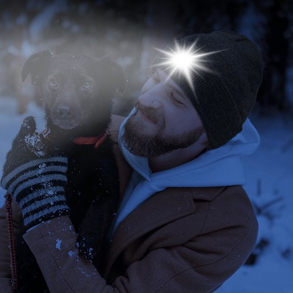 Talvinen unisex-LED-neulepipo, paksuuntunut kylmänkestävä pehmeä hattu juoksuun pyöräilyyn (musta)