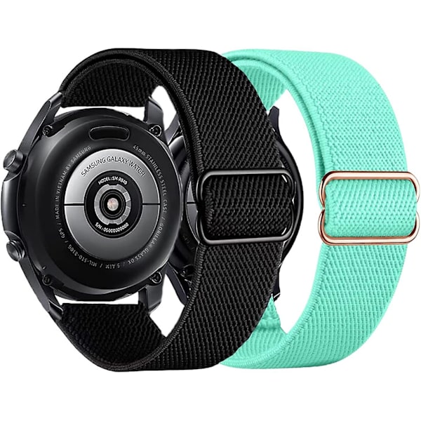 2-pack Nylonband Kompatibla med Samsung Galaxy Watch Active 2 Universal, 20mm Stretchig Sport Loop Andningsbart Armband (svart+turkos)