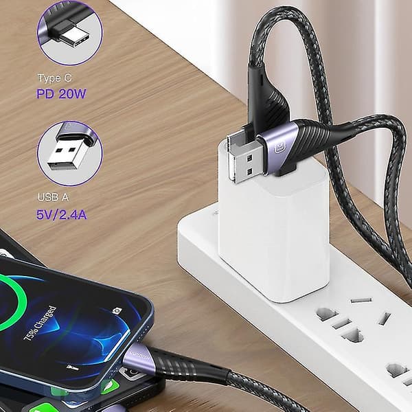 Kuulaa 3a Pd 60w Dobbelt Hoved Bærbar Usb C Type-c Til 8 Pin Interface Opladningskabel Opladningsledning Til Iphone Q（C）