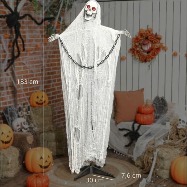 Animert \"Grim Reaper\" Halloween-dekorasjon 183 cm – Røde LED-øyne, lyd, lydaktivering, grå