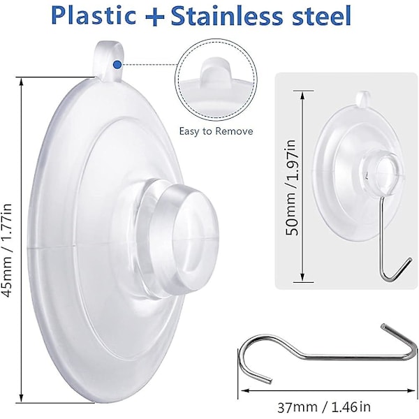 12-pack sugkoppskrokar - PVC-sugkopp med metallkrokar, tunga