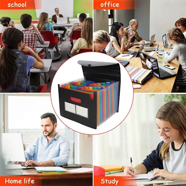 A4 Dokumentmapp med 24 Fack - Färgglada Etiketter för Sortering och Organisation, Projektmapp för Dokument