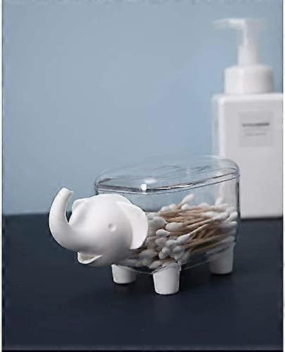Elefantformad Tandpetare & Bomullsrondellshållare med Lock (Vit Elefant)