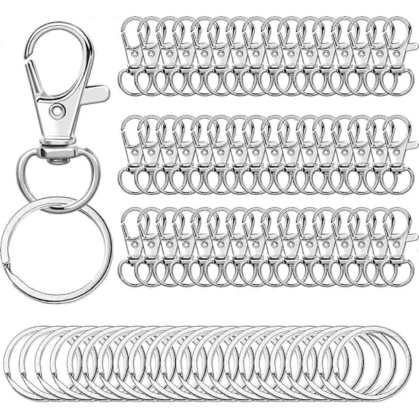 100 st Swivel Snap Hooks med Nyckelringar, 50 st Nyckelringsklämmor och 50 st Nyckelringar, Lanyard Hummerklo-spännen för Nyckelringar Smycken Konst Hantverk