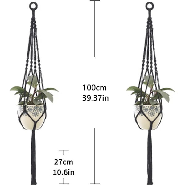 Makramé Hängande Korg av Bomullsrep, Robust Blomkrukshållare, Handvävd Växthängare med 4 Ben, 104 cm, för Balkongträdgårdsdekor