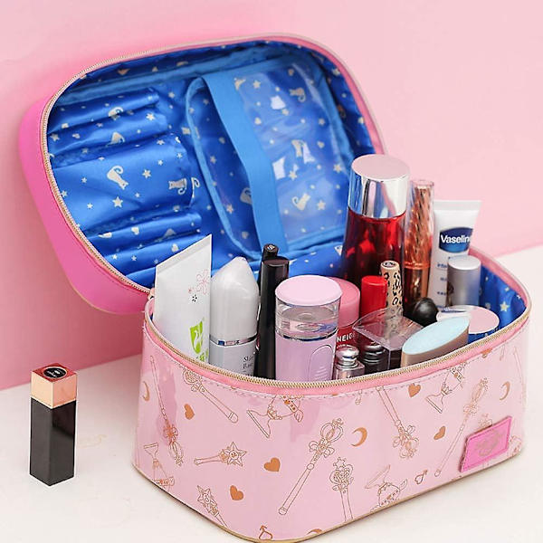 Makeup-väska, bärbar kosmetisk förvaringsväska i läder, sminkorganisatör, present till flickor och kvinnor