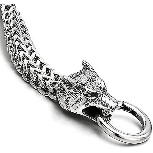 Herrar Rostfritt Stål Varg Huvud Franco Länk Curb Kedja Armband Med Fjäderringlås