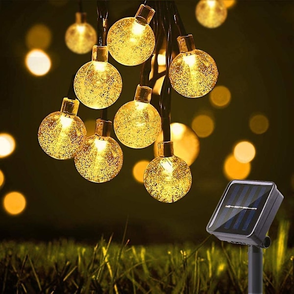 Solcellelyskjede 50 LED utendørs dekorative krystallkulelys 23 fot for hagegård jul