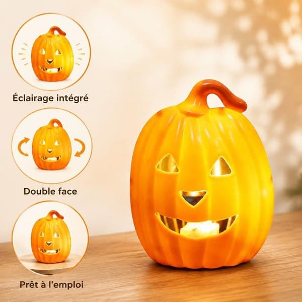 Dekorativ lysende gresskar - VÆR - Halloween-dekorasjon - Dobbeltsidig hvit XXS