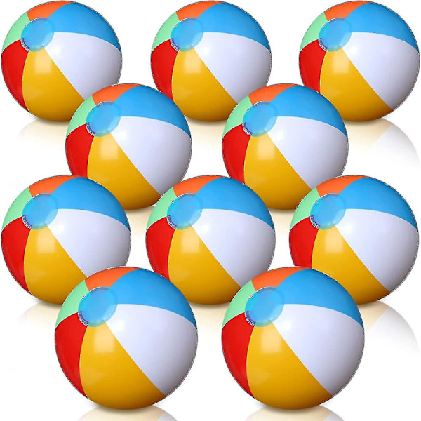 10-pack 8,7 tum uppblåsbar strandboll för barn och vuxna, uppblåsbar regnbågsfärgad strandboll
