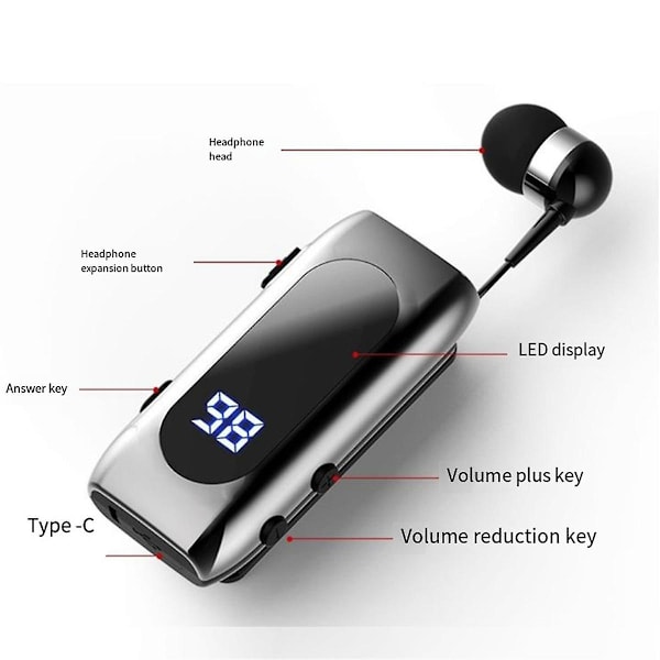 K55 Lavalier langaton kuulokemikrofoni Digitaalinen näyttö Vedenpitävä Yrityskaapeli Korvan sisäinen Ultra Bluetooth-kuulokemikrofoni,A（Gun Black）