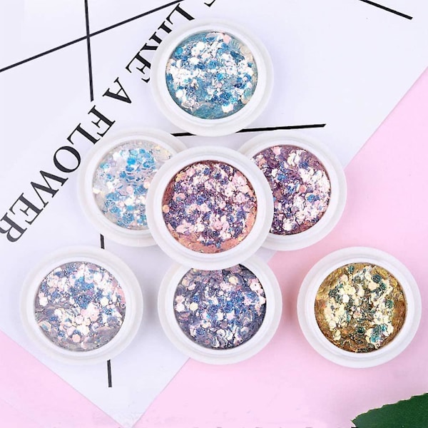 Iriserende neglepaljetter Havfrue fargerike flak Glitter 8 farger