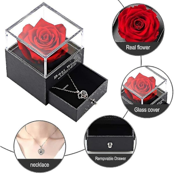 Bevarad röd med dig halsband i 100 språk förtrollad blomma för mamma fru flickvän (silver)