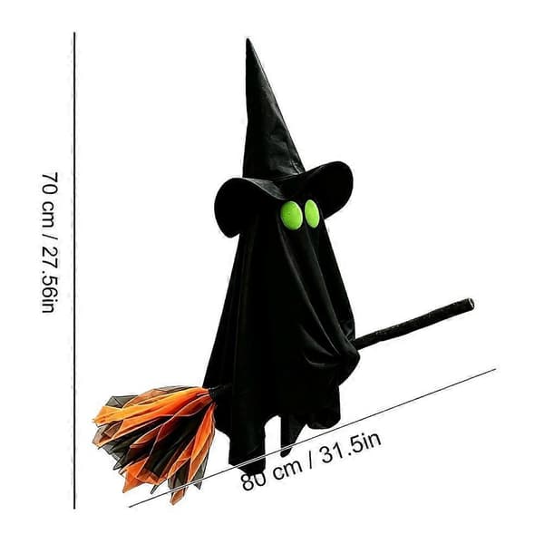 Halloween Hængende Heksespøgelse med Kost i Net til Udendørs Dekoration Black Net fabric style