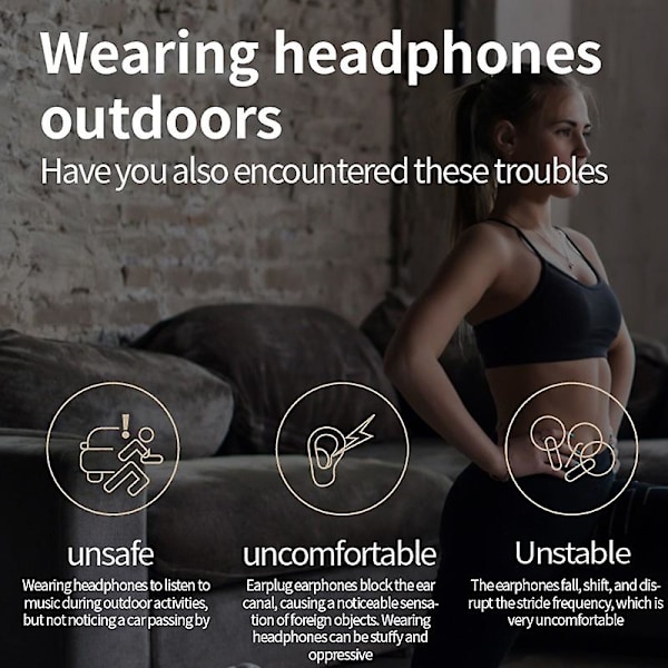 Avoimet langattomat Bluetooth-kuulokkeet, joissa on mikrofoni, kivuton käyttö, urheilukuulokkeet, handsfree-kuulokkeet, hifi-ääni, korvaklipsi, Bluetooth-kuulokkeet A