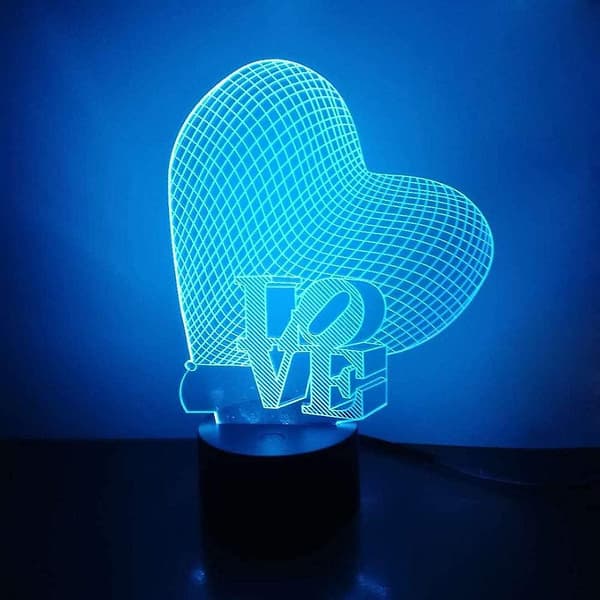 Kærlighed & Hjerte 3d Natlys Led Illusion Lampe, 7 Farveskiftende Lys Med Akryl Flad & Abs Base & Usb Oplader