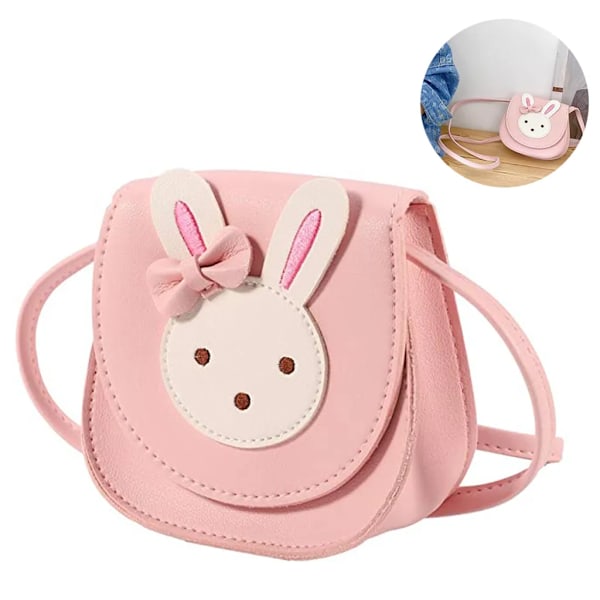 Flickor axelväska, barn söt kanin crossbody väska handväska mini prinsessa budväska plånbok med justerbar rem för barn flickor (rosa)