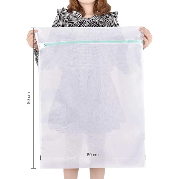 Stor tvättnätspåse 60x80cm - Återanvändbar med dragkedja - Set om 2 för tvättmaskin