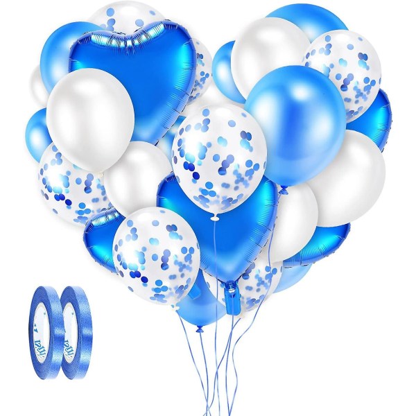48-pack ballonger med konfettiballonger, band och folieballonger för födelsedagar, bröllop, baby , semesterdekorationer, affärsevenemang (blå)