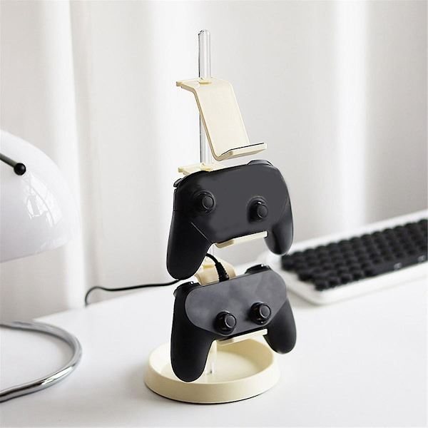 Transparent rörkontrollstativ Justerbart spelkontroll Headset Hanger för alla universella spel-PC-tillbehör, B（Mjölkvit）