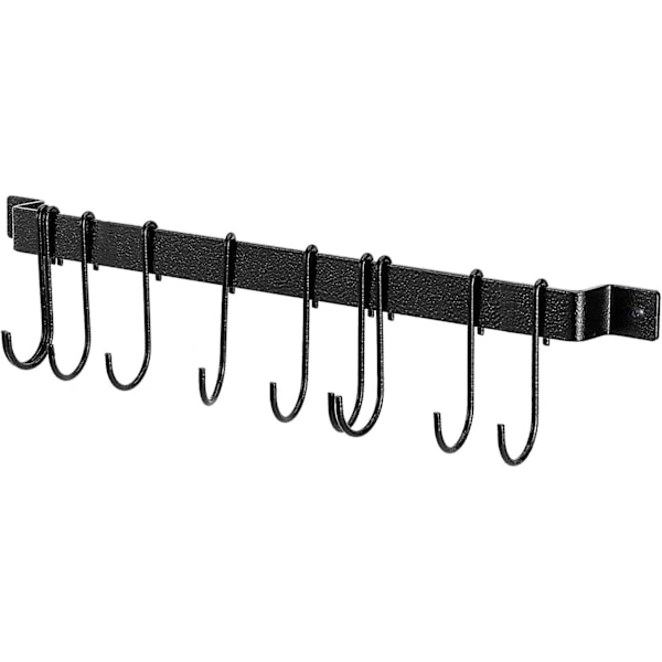 43 cm væghængt grydeholder med 10 kroge til køkkenredskaber og værktøjsholder - Sort