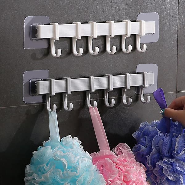 Non-marking Hook Wall Suction Plastic Six-row Hook For Kitchen Bathroom（Khaki）