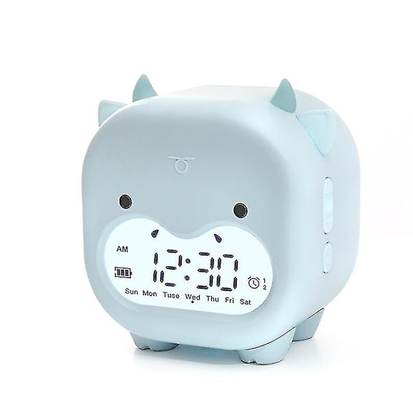 Daidai Niu Alarm Clock Usb Charging Creative Student Electronic Clock Cartoon Childrens Bedside Lamp Small Alarm Clock（blue）