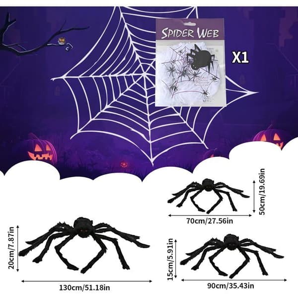 Kæmpe Edderkop Halloween Dekorationssæt, til hjem, have og terrasse