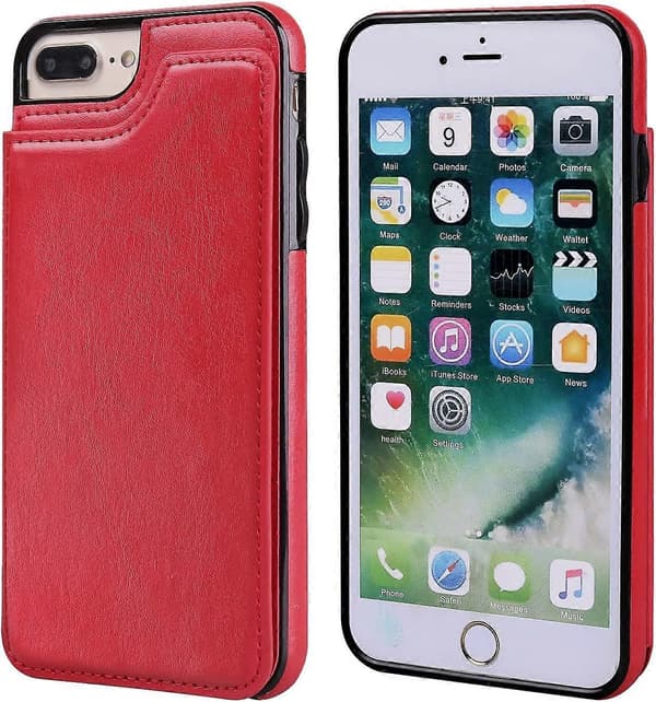 iPhone 7 Plus iPhone 8 Plus Plånboksfodral med Kortfack, Premium PU-Läder Stativ Kortfack, Dubbel Magnetisk Spänne och Hållbart Stötsäkert Co
