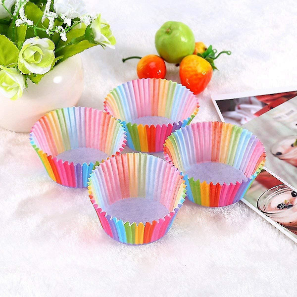 100 stk. cupcakeforme, kagepapirkopper, regnbuebageforme til husholdningsovn