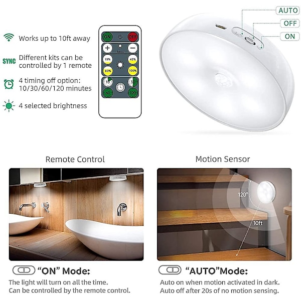 Led nattlys skaplampe. Usb oppladbar 3-pak trådløse nattlys