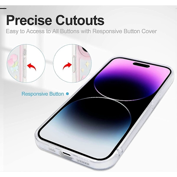 iPhone 14 Pro Skal, Stötsäker Mjuk TPU Bakskal Droppsäker Skyddande Telefonfodral för iPhone 14 Pro 2022 (6,1 tum), Blå Fjärilar & Rosa
