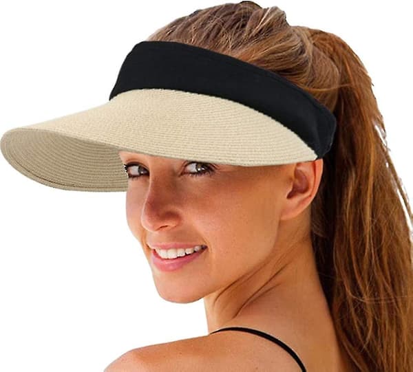 Kvinnors Halm Sol Visir Hatt Bred Brätte Sommar UV-skydd Strandmössa Fällbar Packale