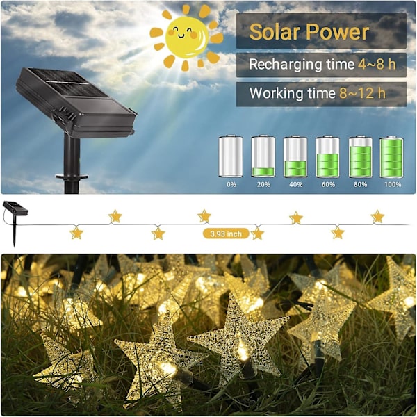 Utomhus stjärnformade solcellslampor 23 fot 50 tum LED julgransljus solcellslampor
