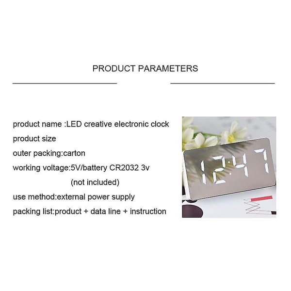 LED Digital Väckarklocka Spegel Väckarklocka Med Dimmer Snooze Temperaturfunktion För Sovrum Kontor Resa Usb Ström