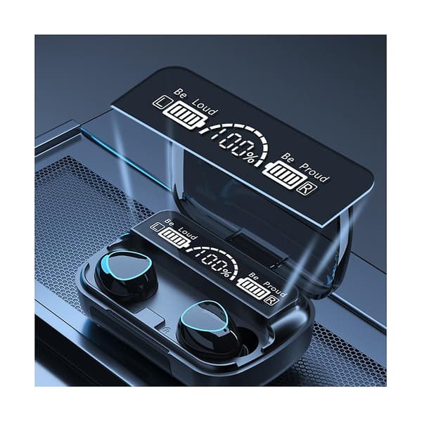 Trådlöst headset Tws Bluetooth V5.1 LED-display Stereo Mini Earbud Headset med mikrofon Hands-Fr（Grön）