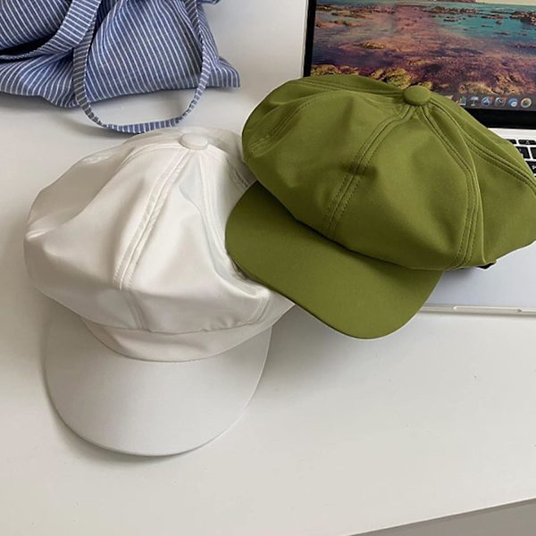 Fransk basker retro enfärgad åttakantig hatt höst vinter skärm platt basker hatt klassisk slouchy målarhatt andningsbar tidningspojke keps（En storlek，Svart）
