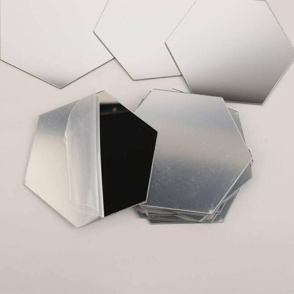 12 STK Akryl spejl vægklistermærker Selvklæbende aftagelig sekskantet dekorativt spejlark til hjemmet Stue soveværelse indretning sølv