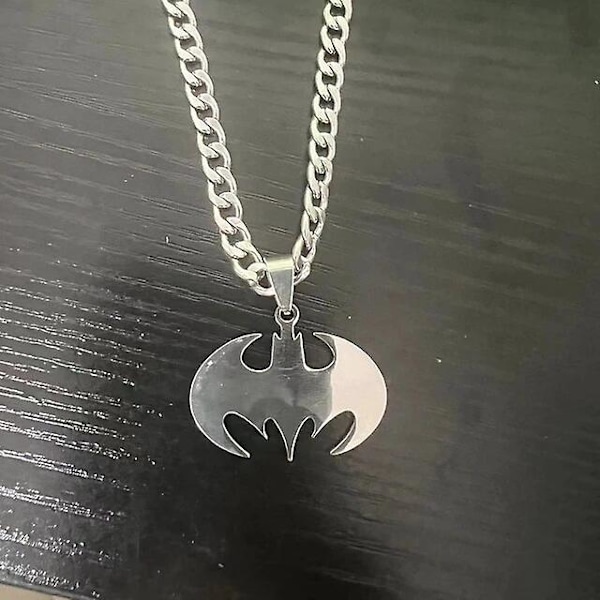 Fladdermus Flash Hänge Halsband i Rostfritt Stål Kedja För Män Pojke Smycken Nyckelring Tillbehör Gåva (60CM Kubansk kedja)