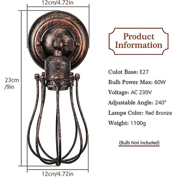 2-pack industriell vägglampa E27 skärm bur hängande lampa vintage taklampa inomhus
