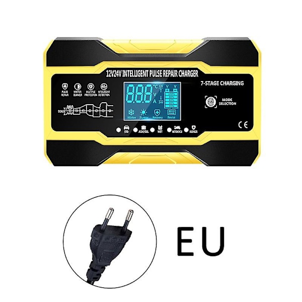 LCD-skärm Batteriladdare Intelligent Puls Reparation Batteriladdare Batteriladdare Blysyrabatteriladdare Syrabatteriladdare Puls Reparation Gul