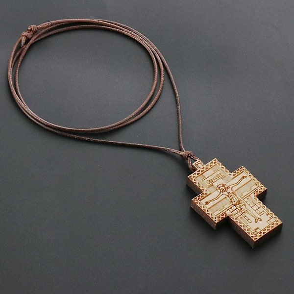 Handgjord repkedja halsband trä ortodoxa korshänge halsband för kvinnor män presenter religiösa smycken colar kolye NC173