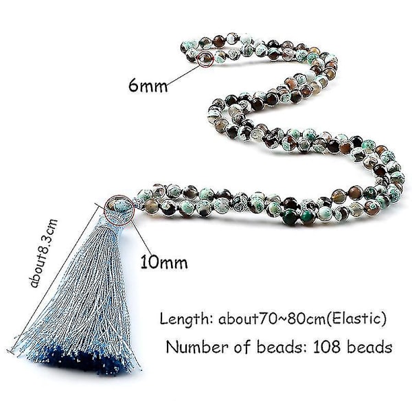Bohemiska Gröna Eldagater Halsband för Kvinnor Män 108 Mala Pärlor Natursten Lång Tofs Halsband Vänskaps Smycken