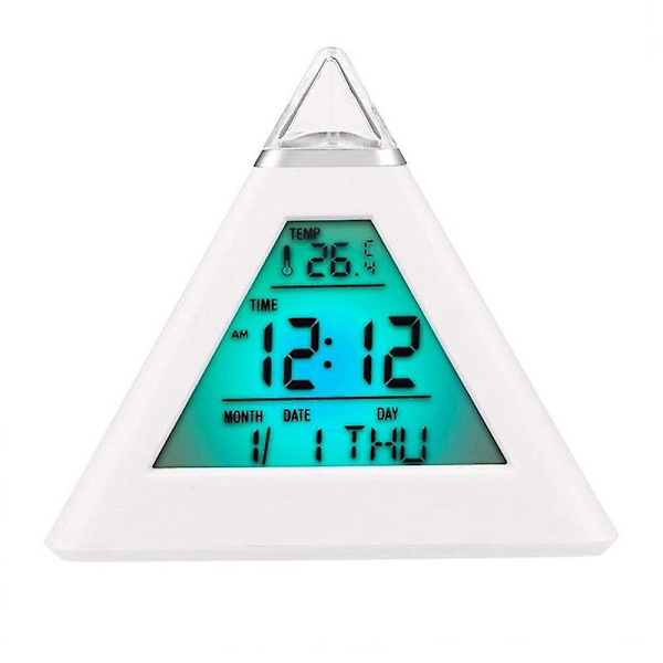 Digital Glowing Led Alarm Clock Pyramid Color Changing Clock Home Office Desk Table Clock Lcd Snooze Clock With Temperature Calendar Date Time Display