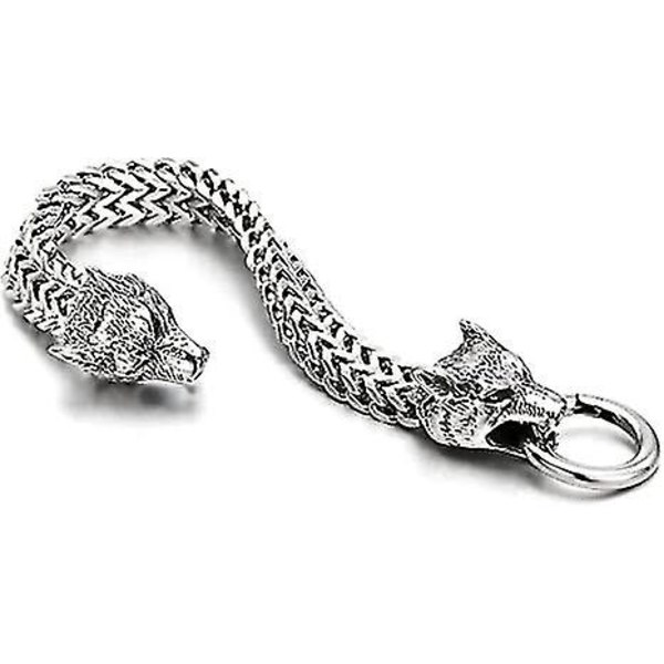 Herrar Rostfritt Stål Varg Huvud Franco Länk Curb Kedja Armband Med Fjäderringlås